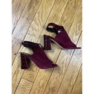 M. Gemi Burgundy Suede Leather Ankle‎ Strap Block Heel Peep Toe Mule Sandals 37
